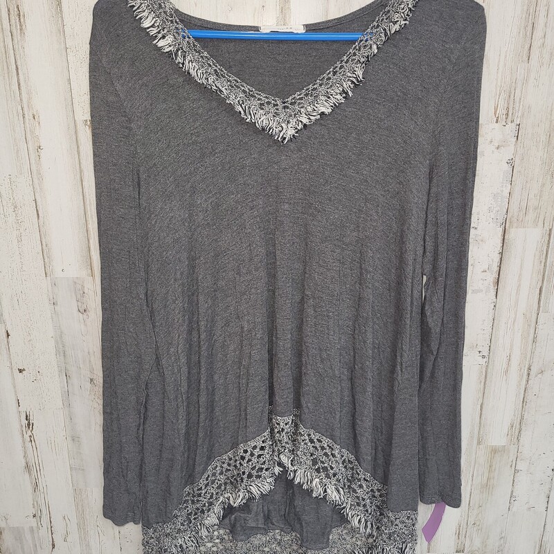 L Grey Fray Fringe Top