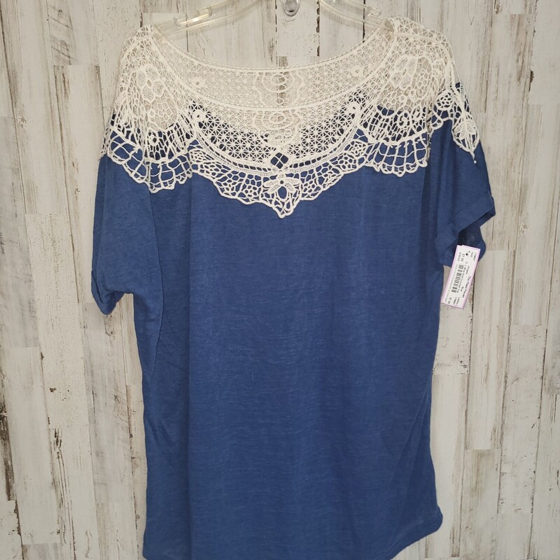 L Blue Knit Crochet Top, Blue, Size: Ladies L