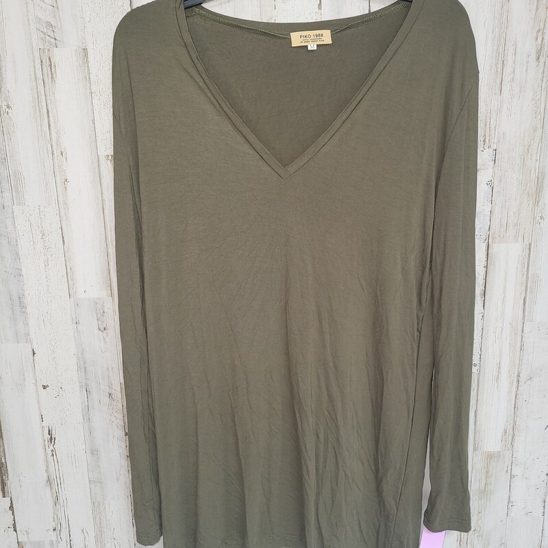 M Olive Vneck Piko Top