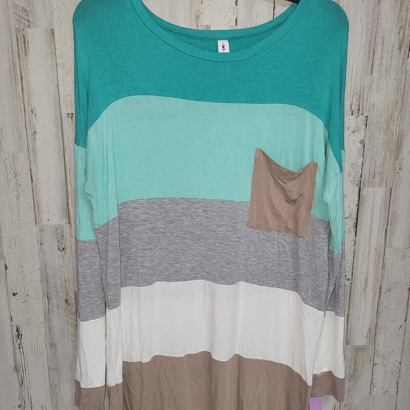 M Teal Stripe Pocket Top