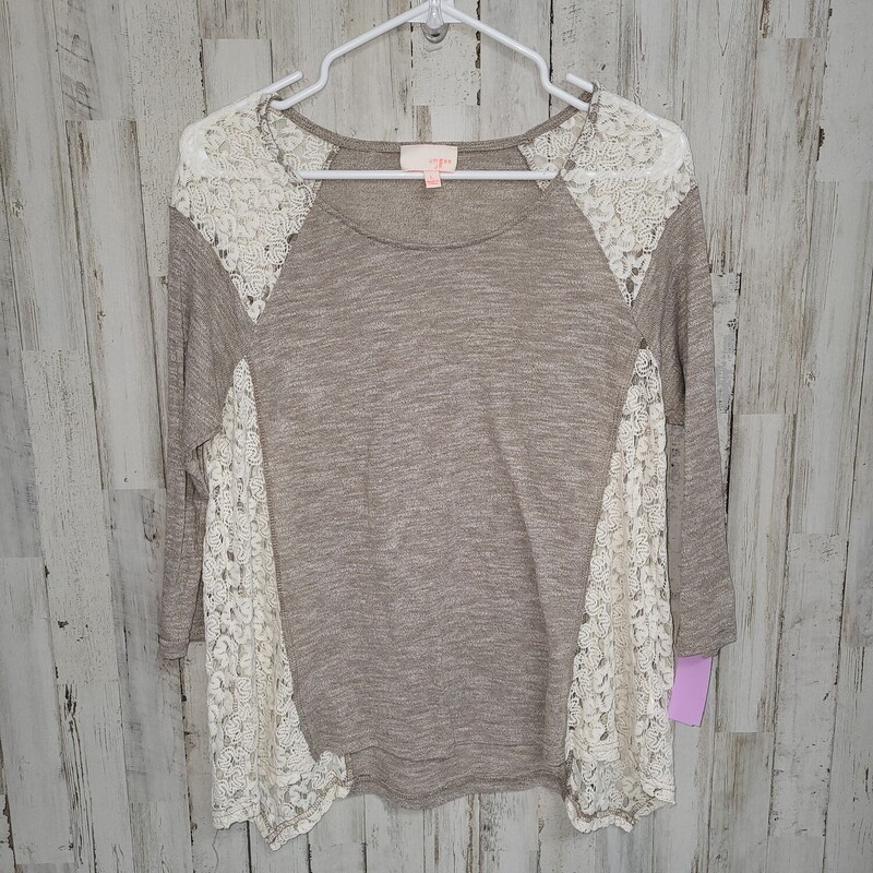 L Tan Knit Crochet Top