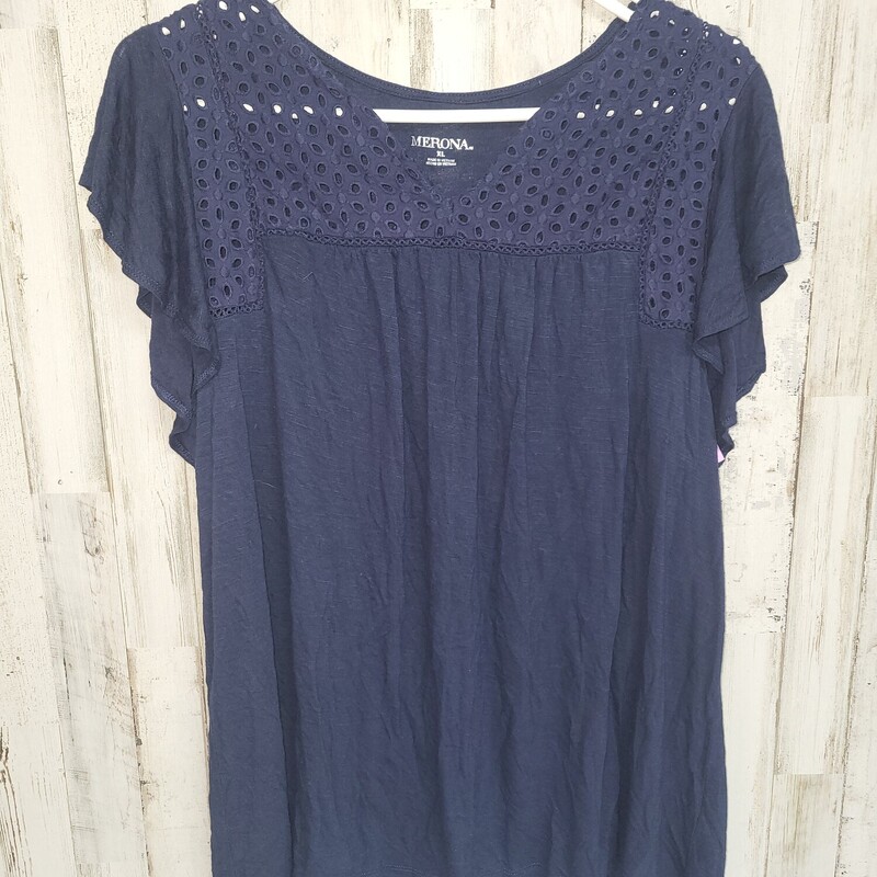 XL Navy Eyelit Top