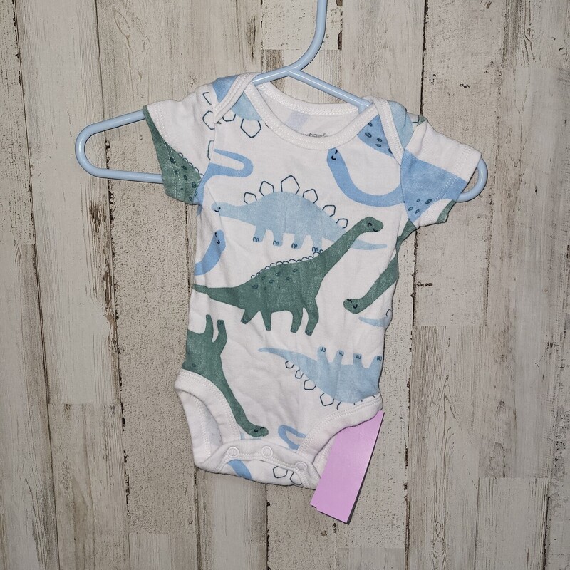 NB White Dino Onesie, White, Size: Boy 0-9m