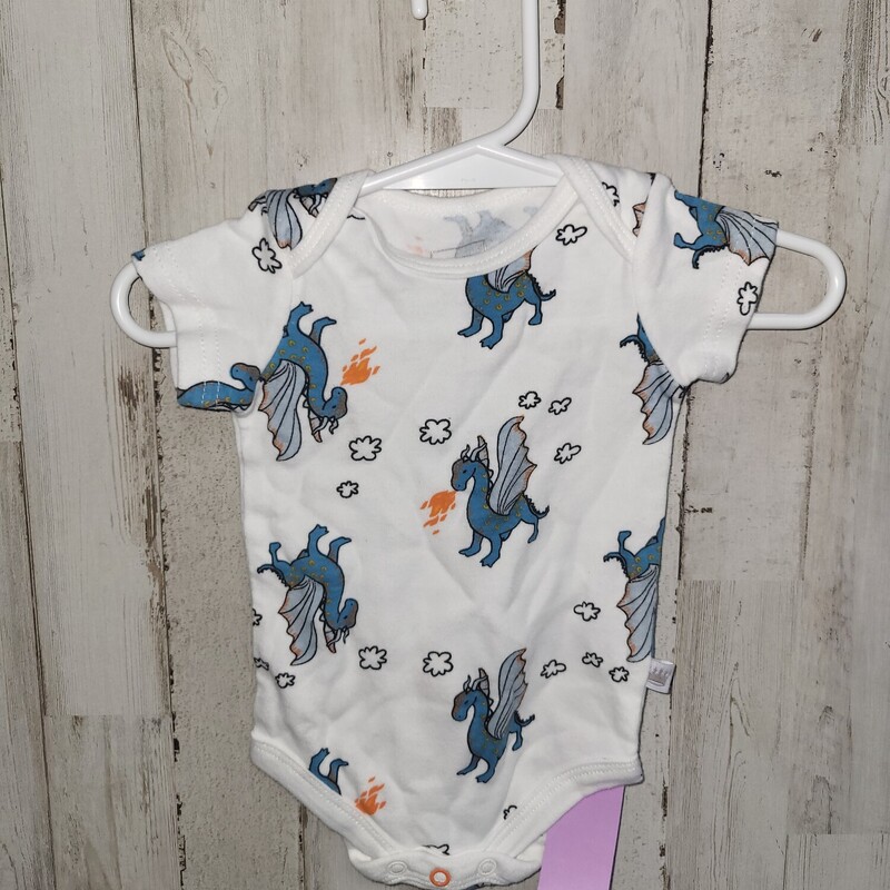 0/3M Dragon Print Onesie, White, Size: Boy 0-9m