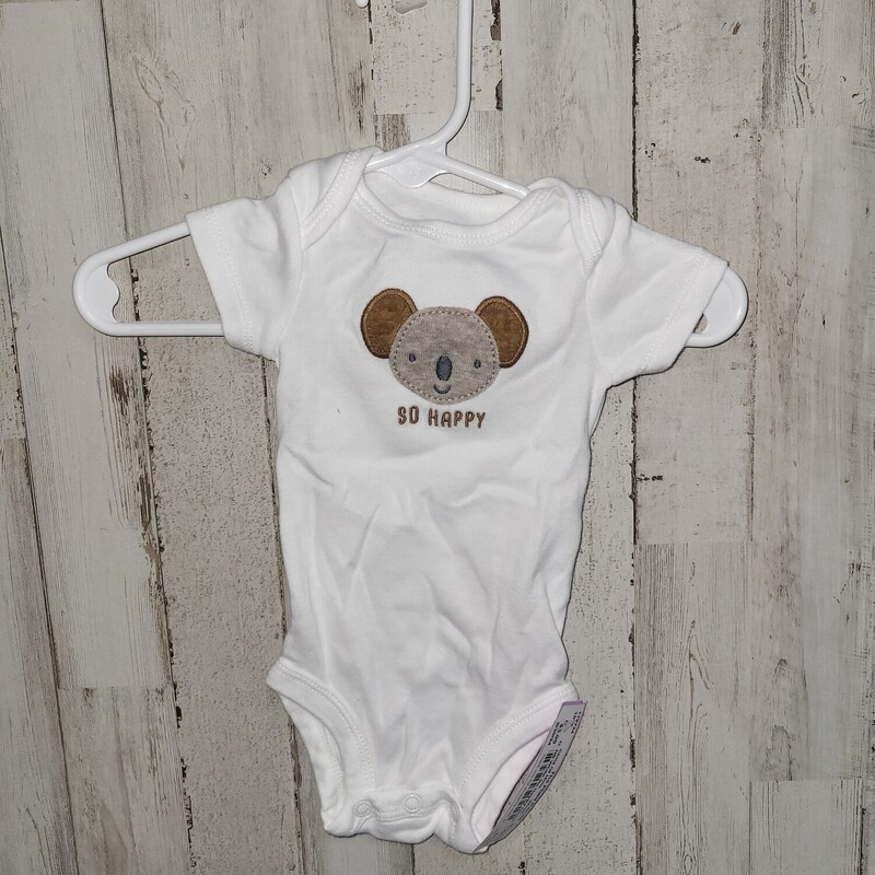 NB White So Happy Onesie, White, Size: Boy 0-9m