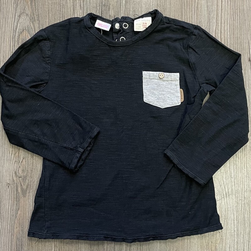 Zara LS Tee, Black, Size: 3-4Y