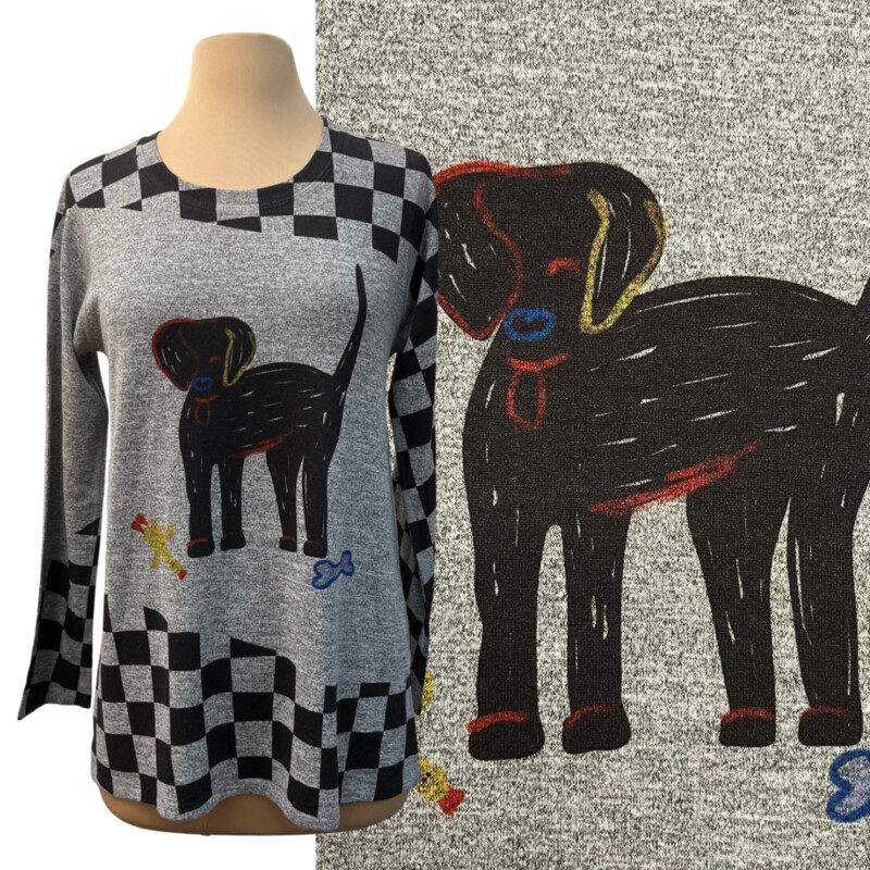 Inoah Dog Knit Top
Checkered detail with cute puppy and his toys!
Gray, Black, Yelow, Orange and blue
Size: XSmall