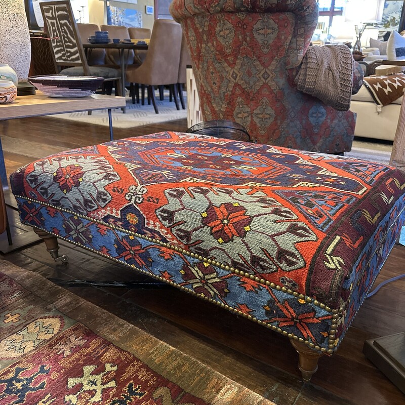 Custom Kilim Ottoman - Brass Nailhead Accents

Size: 40Lx28Wx14T