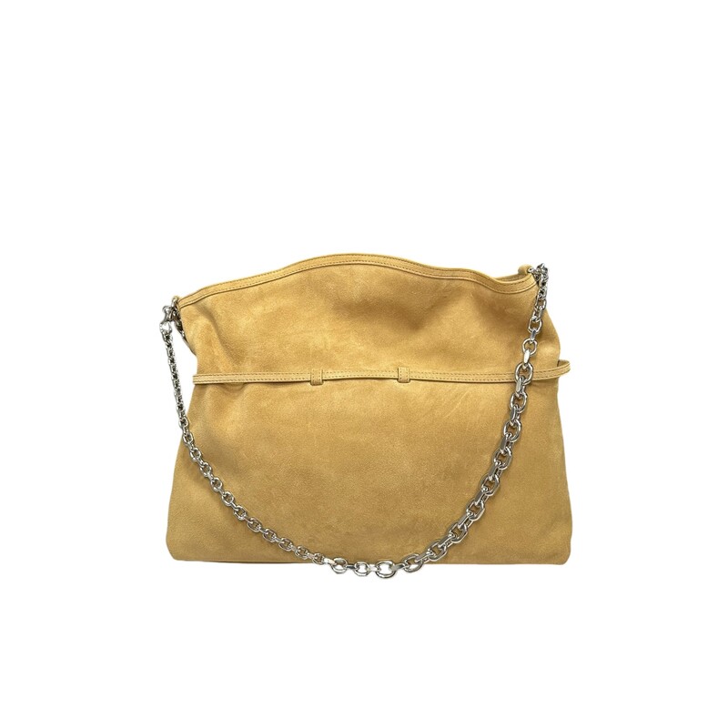 Givenchy Suede Voyou  Sand suede (Calf)<br />
Two chain top handles<br />
Internal zip pocket<br />
Canvas lining<br />
Open top<br />
Designer color: Hazel<br />
Handle Drop: 8.7in<br />
Height:  12.6in<br />
Width: 15in<br />
Depth: 2.4in<br />
Code:EFE1213