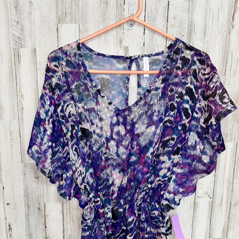 M Purple Print Sheer Top