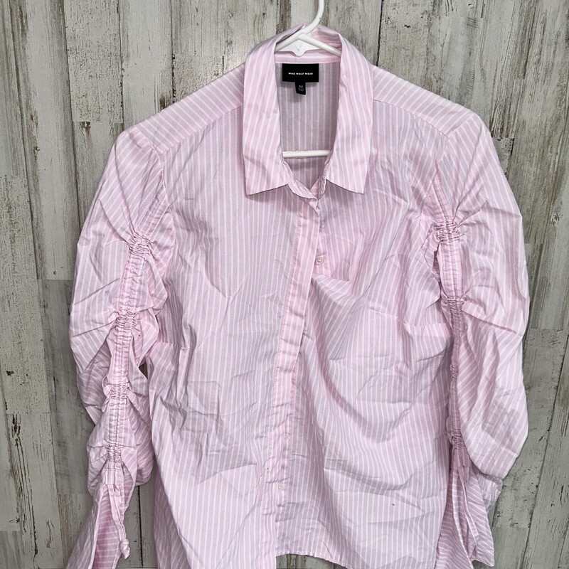 M Pink Striped Button Up