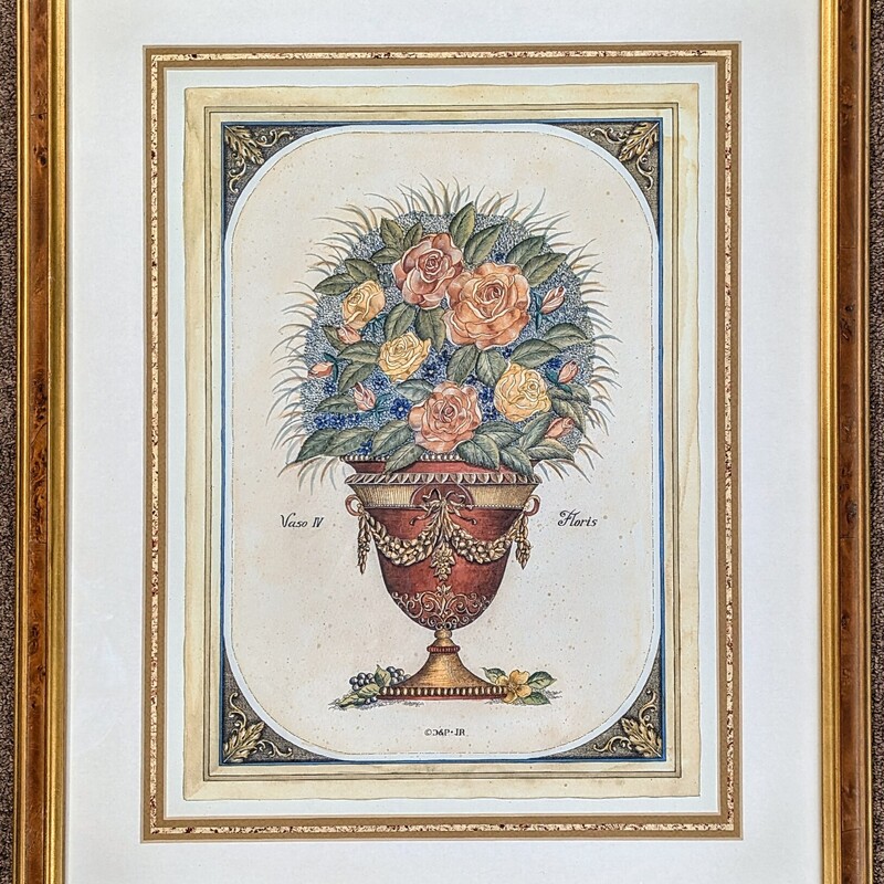 Ornate Matted Floral in Ornate Vase Print
Orange Cream Green
Size: 19.5 x 24H