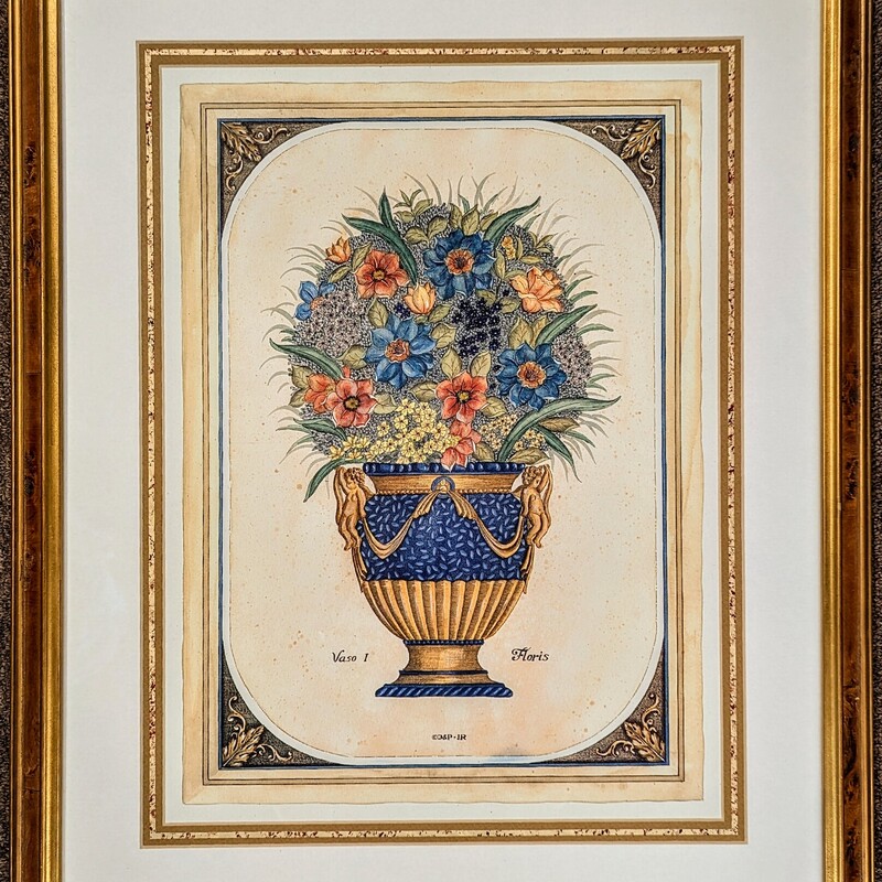 Ornate Matted Floral in Ornate Vase Print
Orange Cream Blue
Size: 19.5 x 24H