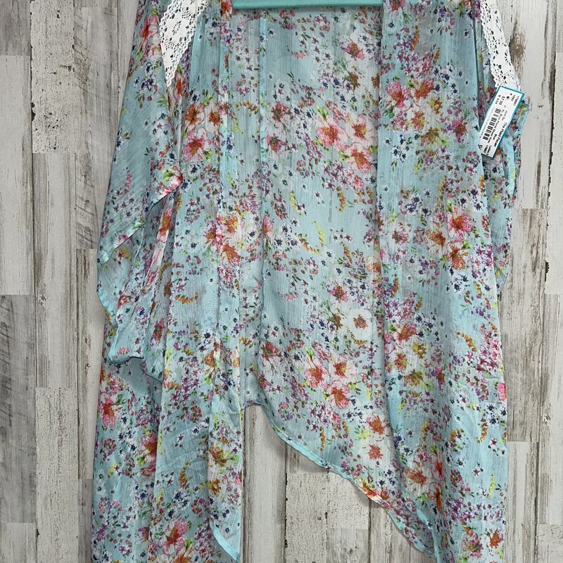 XL Blue Floral Sheer Kimo