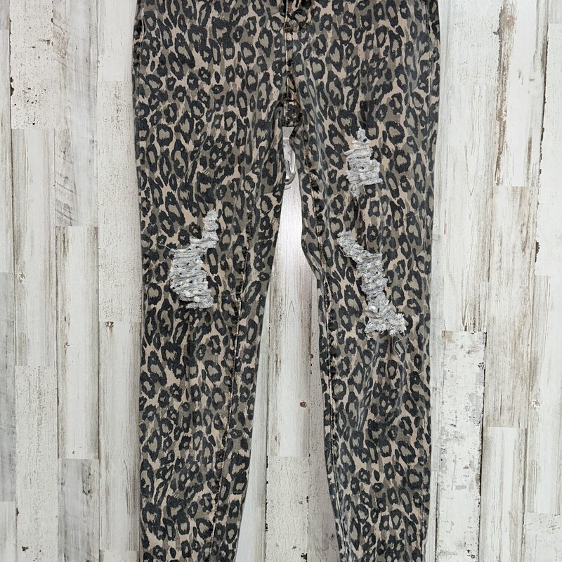 S Cheetah Rip Jeggings, Brown, Size: Ladies S