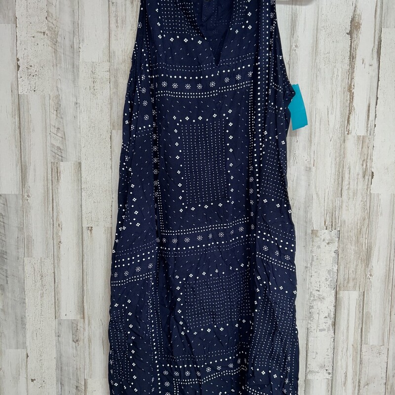 L Navy Printed Tank Dress