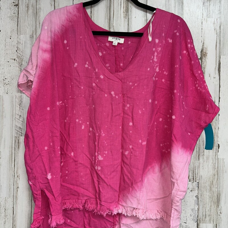 L Pink Bleach Fray Top