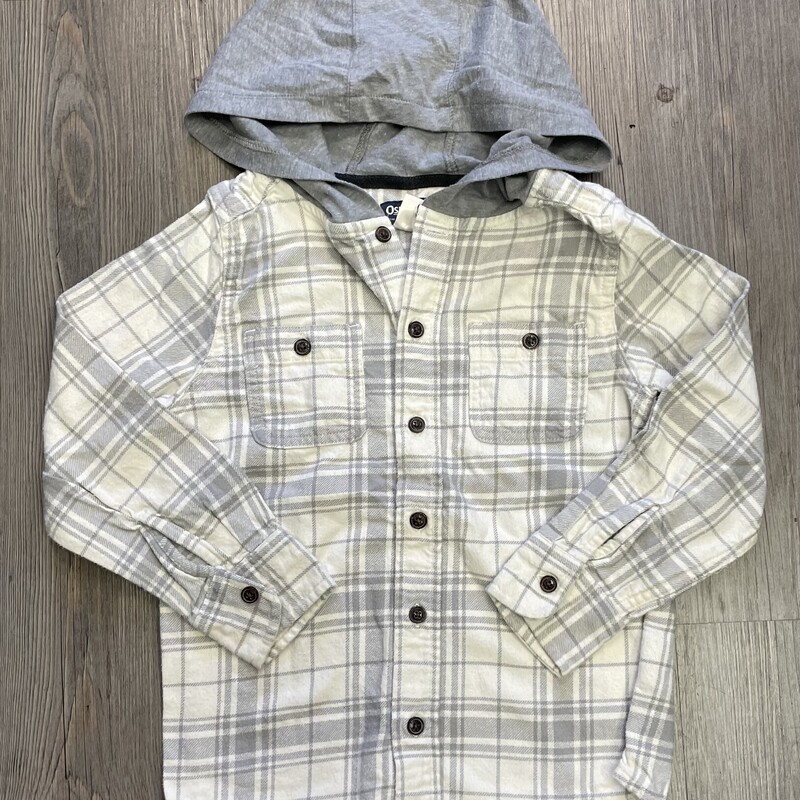 Gap Flannel Hooded Shirt, Grey/whi, Size: 7Y