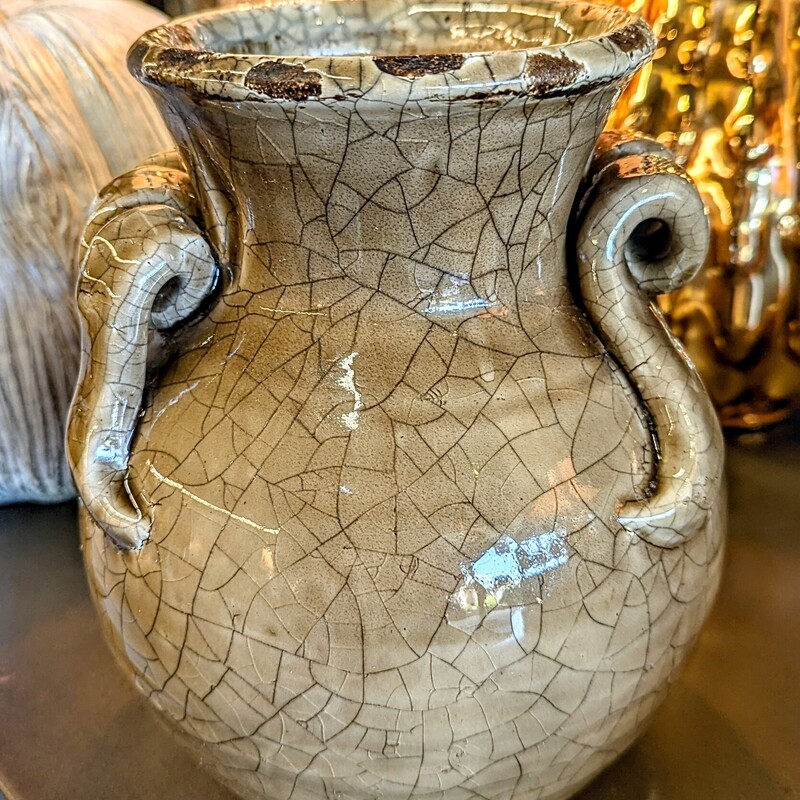 Distressed Crackled Swirl Handles Vase
Taupe Brown
Size: 7 x 8.5H