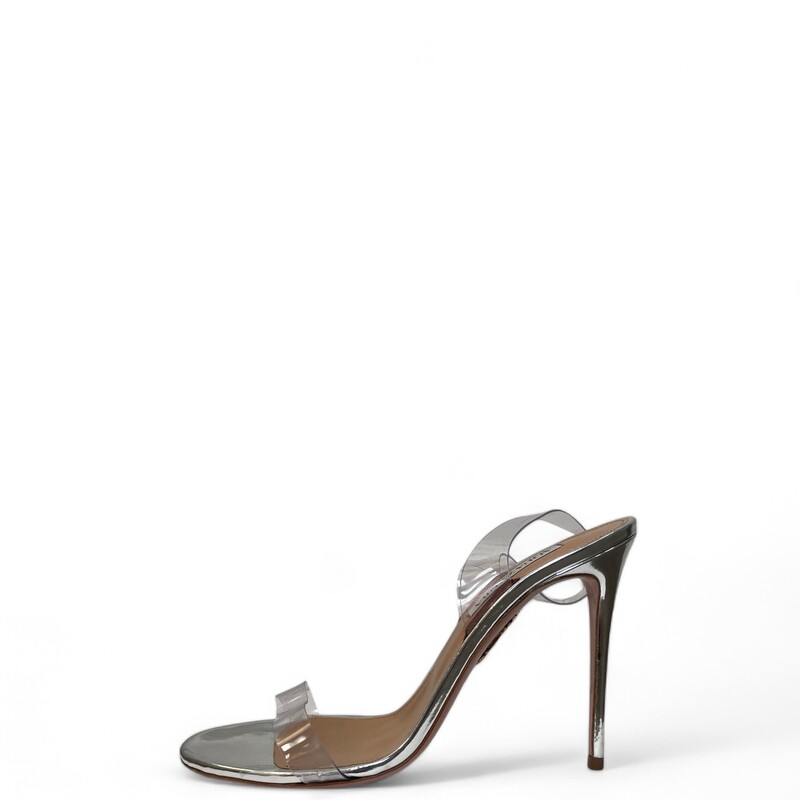 Aquazzura Clear Strap Silver Sandals
Size 40
Heel Height 4.25 inches