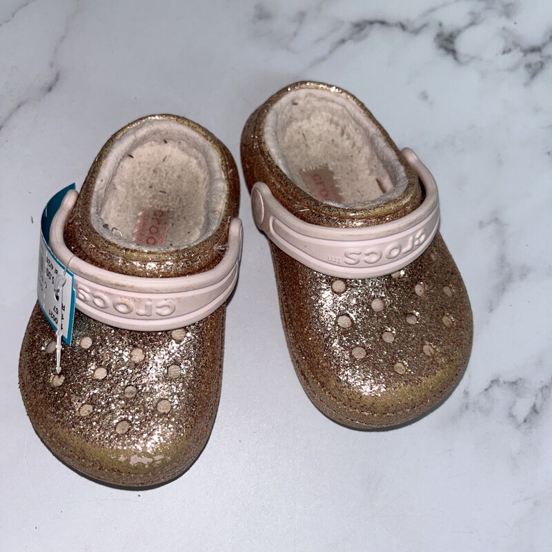 6 Gold Glitter Crocs, Gold, Size: Shoes 6