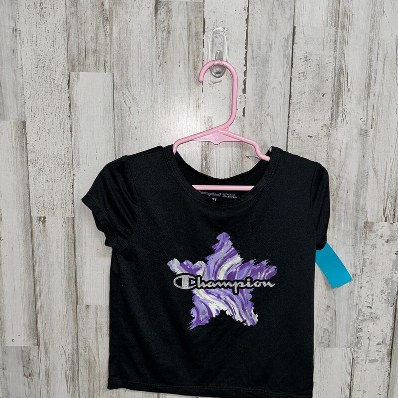 2T Black Star Logo Tee, Black, Size: Girl 2T