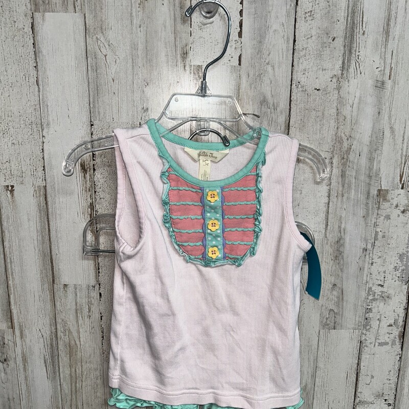 2T 2pc Pink Ribbed Tank S, Pink, Size: Girl 2T