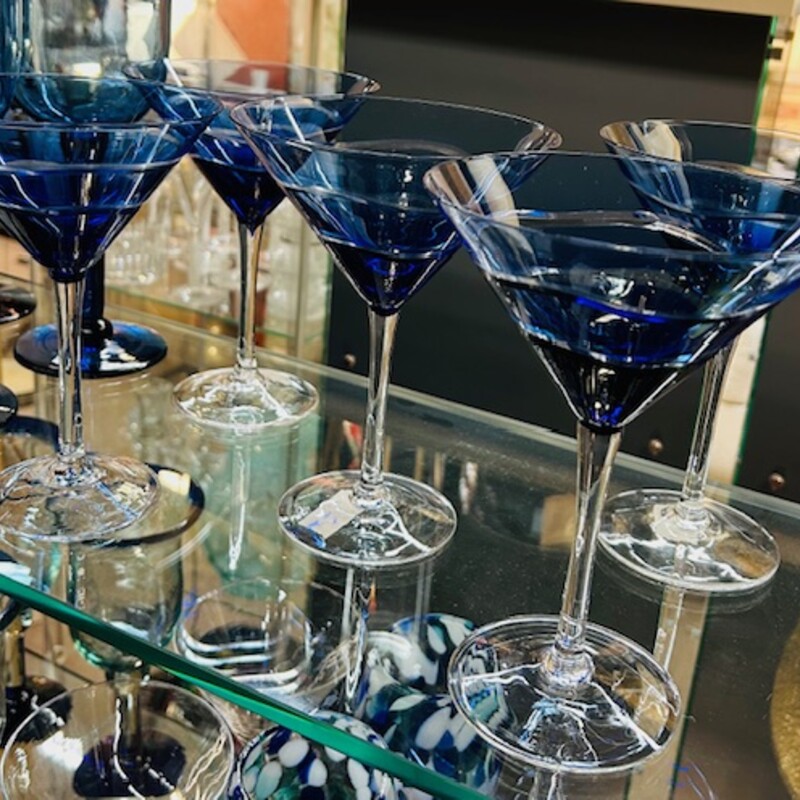 5 Cobalt Swirl Martini Glasses
Blue and Clear
Size: 5x7H