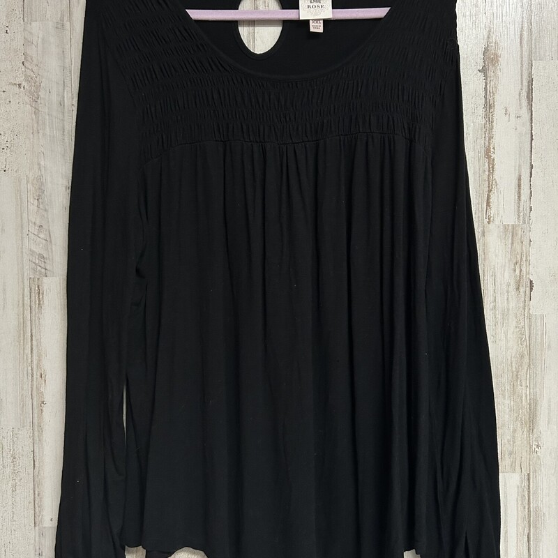 2X Black Smocked Top, Black, Size: Ladies 2X