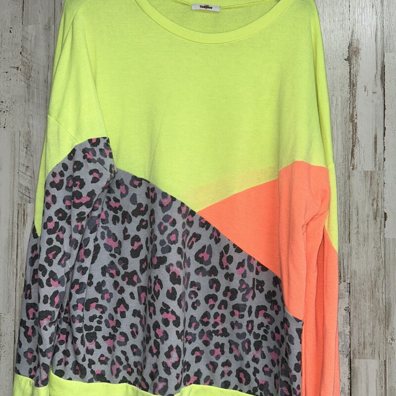 L Neon Leopard Colorblock, Yellow, Size: Ladies L