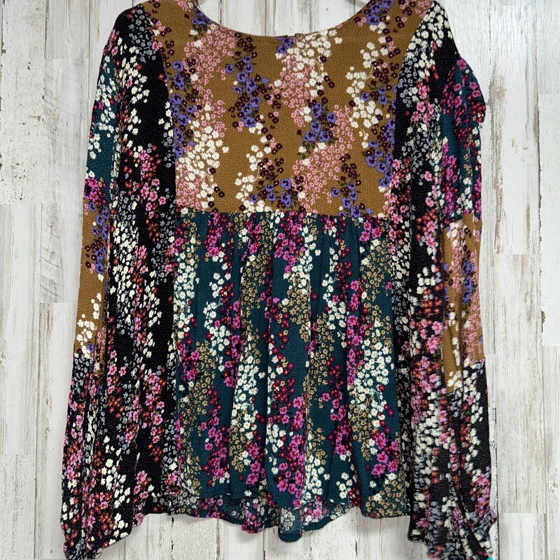 L Green Floral Print Top