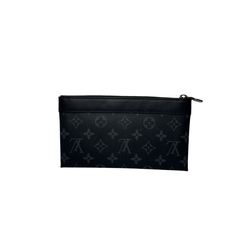 Louis Vuitton Monogram Eclipse Pouchette<br />
Discovery PM<br />
Code:SP1179<br />
Zip Top Closure<br />
Mulitple Card Slots