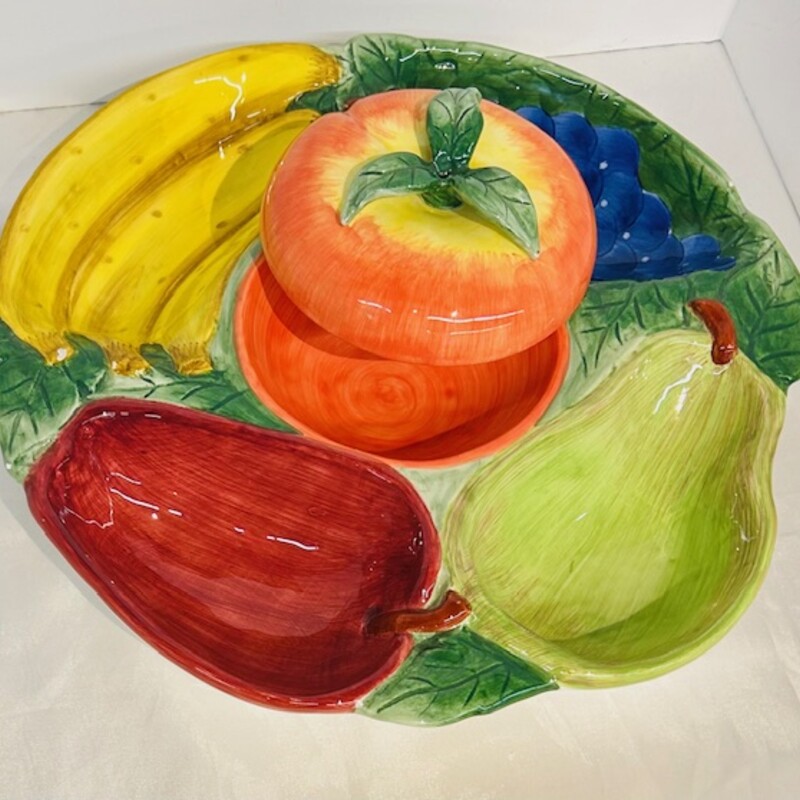 Fruit Section Dip Platter With Lid
Multicolored
 Size: 14 Diameter