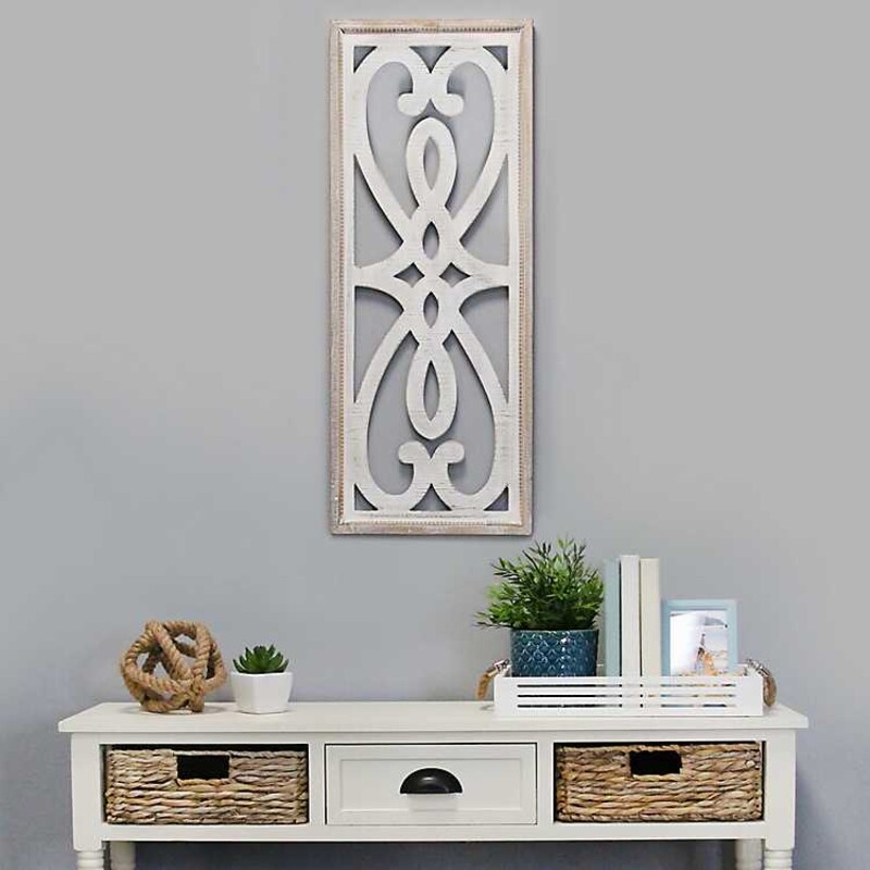 Wood Double Heart Farmhouse Wall Decor
White and Tan
 Size: 15x38