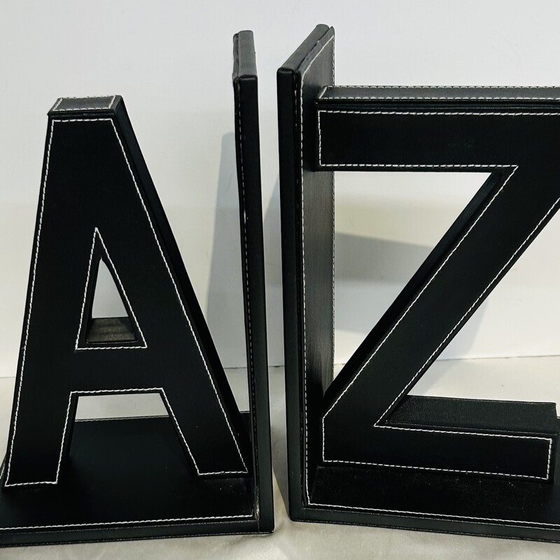 S/2 A-Z Faux Leather Bookends
 Black,
Size: 12 x9 H