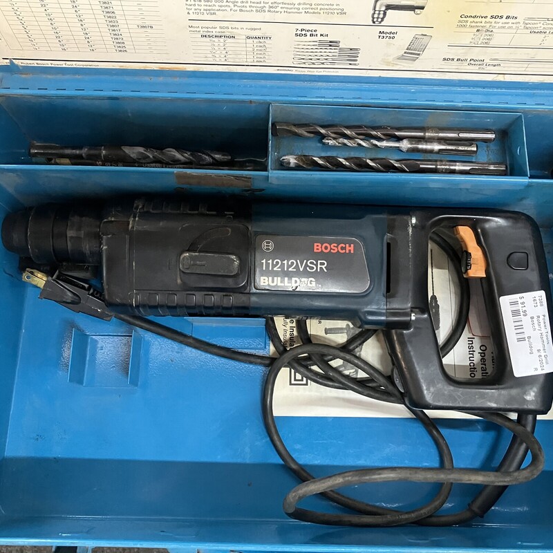 Rotary Hammer Drill, Bosch, Bulldog 11212VSR
SDS Plus