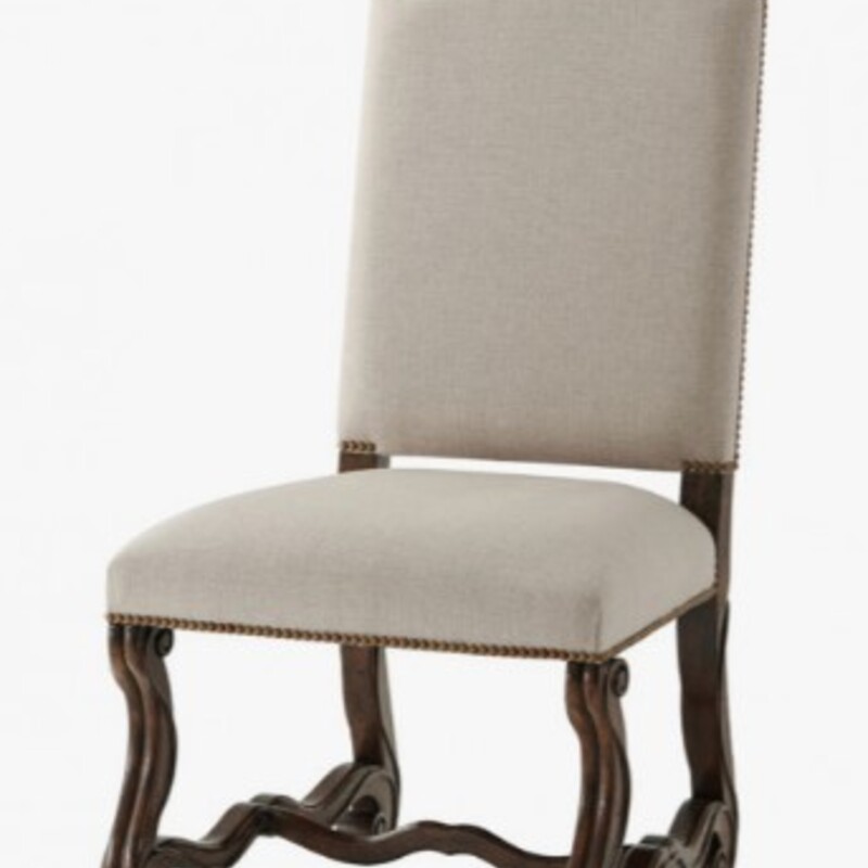 Theo Alexander Chairs
Tan Creme with Brown Wood Base
Size: 24x22x44H
A hand carved mahogany side chair, the arched padded back and upholstered seat above scrolling hand carved legs joined by serpentine stretchers. Inspired by a Louis XIV original.
Set of 4
Retail $7728