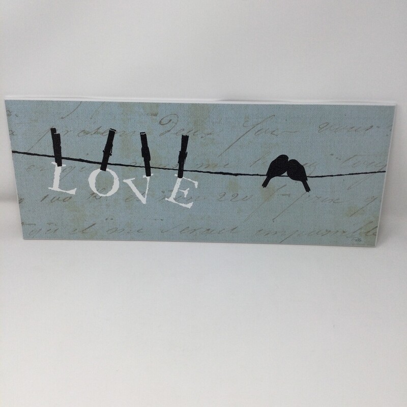 Wall Plaque - Love, Blue/Black/White, Size: 8X20