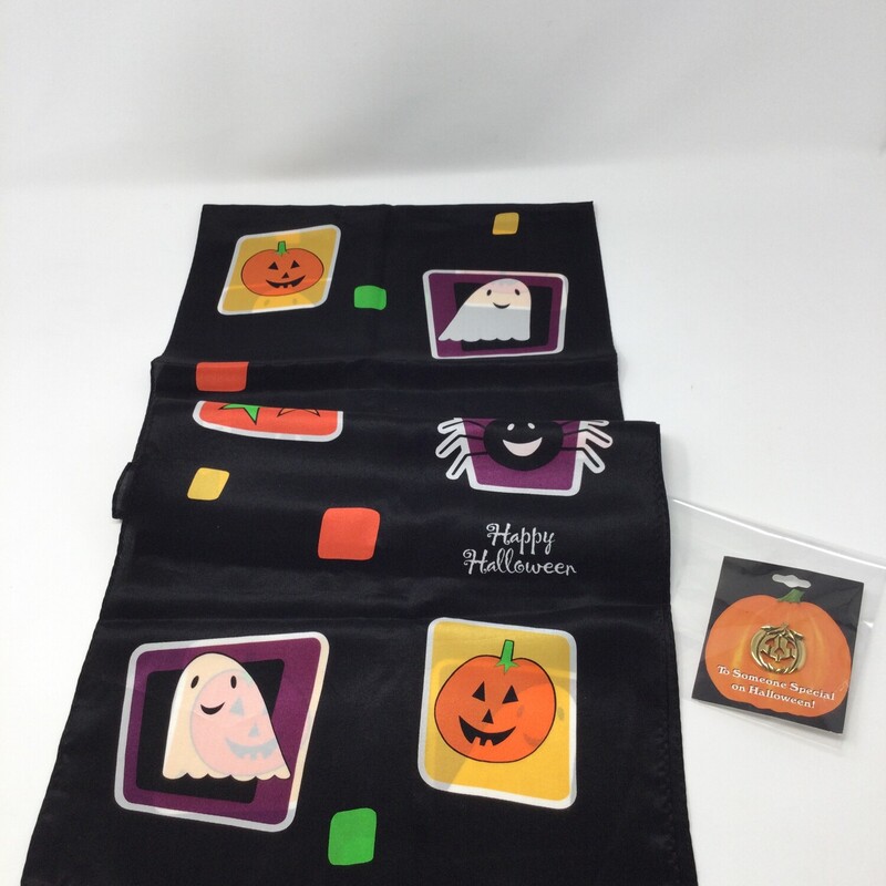 Halloween Silk Scarf & Pin, Multi