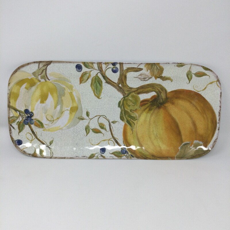 Resin Autumn Server With Pumpkinns,
Cream/Orange,
Size: 7 X 14.75 In