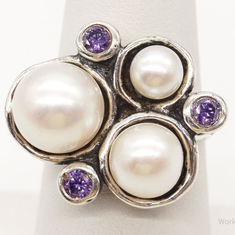 925 Shablool Didae Pearl CZ Amethyst Ring
Silver White Purple Size: 8