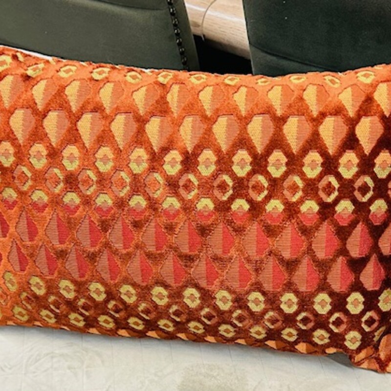 MM Studio Velvet Geometric Pillow
Orange, Green, Red
 Size: 22x14H