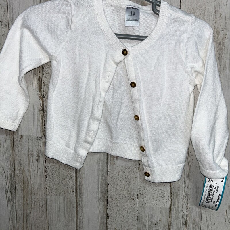 12M White Cardigan, White, Size: Girl 6-12m