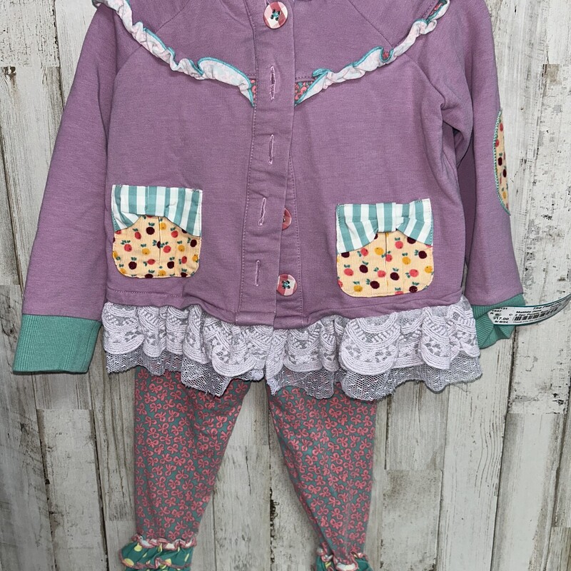 2 2pc Purple Bow Print Se, Purple, Size: Girl 2T