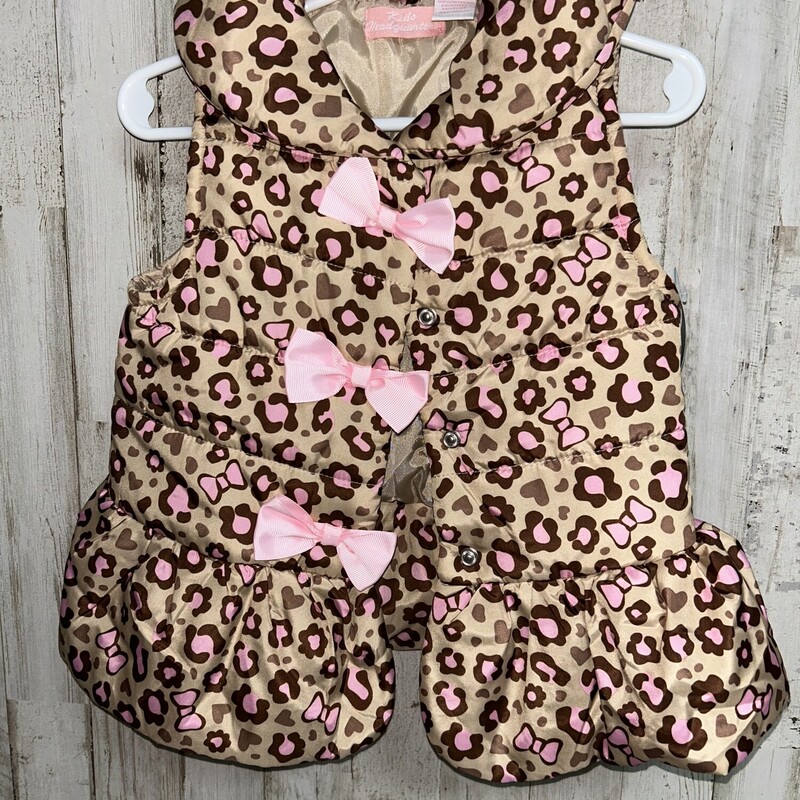 3T Leopard Print Bow Vest, Tan, Size: Girl 3T