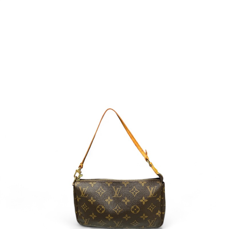 Louis Vuitton Pochette, Monogram, Size: OS

Date Code: CA1000

Dimensions:
8.5W x 5H x 1.5D
6 handle drop