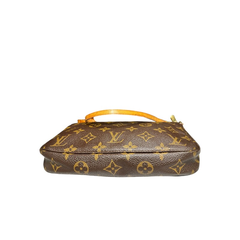 Louis Vuitton Pochette, Monogram, Size: OS<br />
<br />
Date Code: CA1000<br />
<br />
Dimensions:<br />
8.5W x 5H x 1.5D<br />
6 handle drop