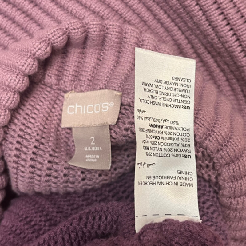 Chicos Violet Ombré Sweater<br />
Mock-Neck Pullover<br />
Textured to Perfection<br />
Cotton Blend<br />
Size: Large