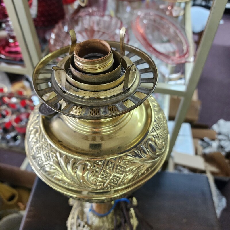 Electrified Oil Lamp, Brass, Size: 18 in tall  No Shade