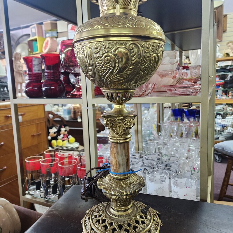 Electrified Oil Lamp, Brass, Size: 18 in tall  No Shade